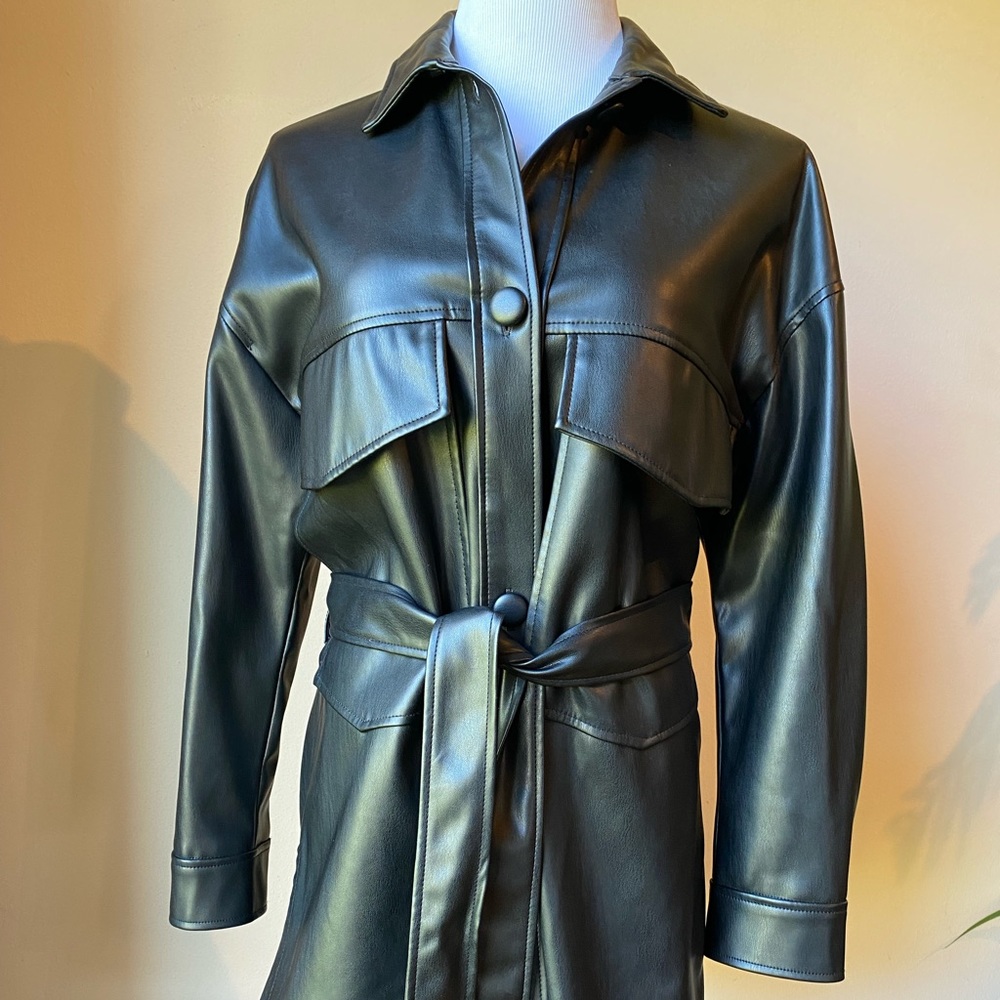 Zara Black Faux Leather Trench Coat
